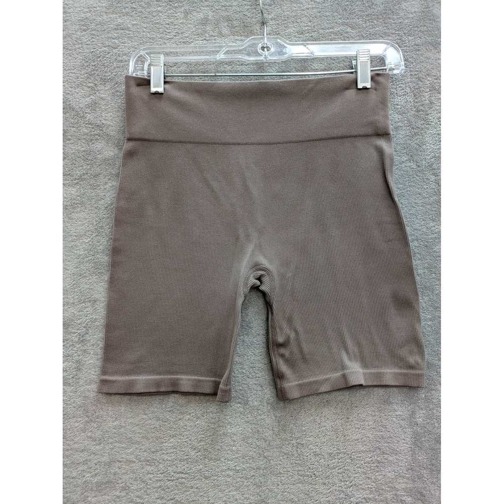 Gilly Hicks Compression Shorts Womens Medium Ribbed Biker‎ Taupe Athleisure